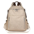 Minimalist beige soft leather backpack for women with spacious pockets and silver zippers - Off White