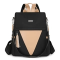 Grande zaino da donna in nylon con design bicolore e tre modi diversi di indossarlo - Nero