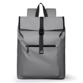 Minimalist grey water-resistant laptop backpack with flap cover and black buckle strap - Gray