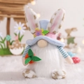 Easter gnome plush toy featuring blue knitted hat with bunny ears and carrot accent - Blue Male Style Doll Ornament (L-FH50)