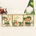 St. Patrick's Day wooden gnome ornaments set with leprechaun designs in a gift box - Irish Leprechaun Ornament Style C (P-M03)