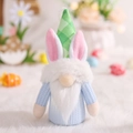 Easter gnome plush toy with green checkered bunny ear hat and light blue knit body - Checkerboard Plaid Style / Blue