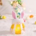 Lighted Easter gnome with bunny ears and yellow knit body for holiday table decor - Floral Style / Yellow