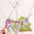 Osterhasen Holzschild mit Happy Easter Schriftzug und bunten Ostereiern Dekoration - Happy Easter Buchstabe (P-M51)
