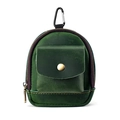 Detail of dark green crazy horse leather mini pouch with carabiner and metal zipper - Green