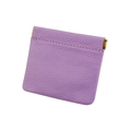 Detailed close-up of lavender pebble leather coin purse with metal spring closure - Light Purple