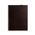 Funda de cuaderno A5 de cuero crazy horse marrón oscuro con costuras y porta bolígrafo - café