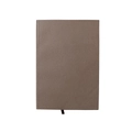 Detailed view of dark brown genuine leather B5 notebook cover with lychee texture and bookmark - Coffee