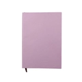 Close-up of lavender leather notebook cover with lychee texture and brown silk bookmark - Lavender