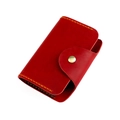 Vintage red crazy horse leather card holder with yellow stitching and gold snap button - Red