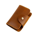 Retro crazy horse leather card wallet in brown with vintage metal snap button - Brown