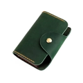 Vintage dark green crazy horse leather wallet with bold orange stitching and brass snap - Green