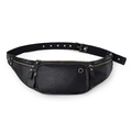 Bauchtasche für Herren aus schwarzem Lychee-Leder mit goldener Hardware und Gurt - Schwarz
