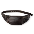 Bauchtasche aus dunkelbraunem Leder für Herren mit natürlicher Narbung und Reißverschlüssen - Kaffeebraun