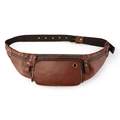 Bauchtasche aus echtem braunem Leder für Herren mit Metallschnalle und Kopfhöreranschluss - Braun
