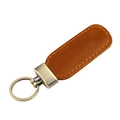 Vintage brown crazy horse leather keychain with orange stitching and bronze hardware - Brown