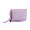 Detail of lavender pebbled leather wallet showing side zipper and compact layered structure - Lavender Purple