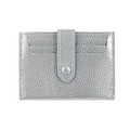 Silver grain leather RFID card holder with multiple slots and metal snap closure - Silver