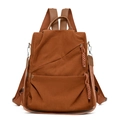 Brown corduroy multifunctional backpack with adjustable straps and front zip pockets - Brown