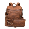 Damen Rucksack Set aus braunem PU-Leder im Retro-Look mit gewebten ethnischen Schultergurten - Zweifarbig Braun Grobkorn