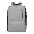 Light grey expandable travel backpack for laptops with waterproof fabric and multi-pockets - Gray