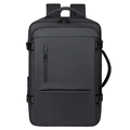 Front view of black expandable business travel backpack with waterproof fabric and buckles - Black