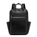 Detailed view of black PU leather backpack with tassel zipper and polished silver hardware - Black