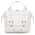 Minimalist beige multi-functional mummy backpack with buckle pockets and top handles - Off White