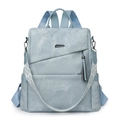 Front view of light blue oxford backpack with triangle logo and black tassel detail - Light Blue