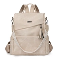 Modern beige oxford fabric anti-theft backpack for women with metal tassel detail - Khaki