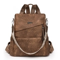 Brown vintage Oxford synthetic leather anti-theft backpack with woven shoulder strap - Brown