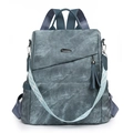 Grey-blue oxford fabric anti-theft backpack for women with bohemian woven strap - Blue