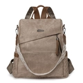 Brown canvas anti-theft backpack for women with woven strap and tassel charm detail - Khaki