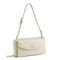 Sac bandoulière en cuir grainé blanc crème avec bandoulière réglable et zip doré - Abricot