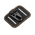 Black crazy horse leather car keychain with orange stitching and tactical metal hook - Black