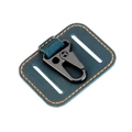 Dark blue crazy horse leather belt loop with black metal carabiner and orange stitching - Blue