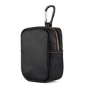 Black crazy horse leather waist pouch with yellow stitching and metal carabiner hook - Black (2067)