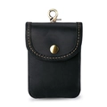 Men's retro black crazy horse leather waist bag with metal hook and orange stitching - Black