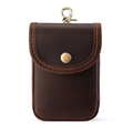Dark brown crazy horse leather waist bag for men featuring retro metal spring buckle - Coffee