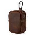 Dark brown crazy horse leather belt pouch with black carabiner for outdoor storage - Coffee (2067)