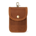 Vintage brown crazy horse leather cigarette pouch with metal hook and snap button - Brown