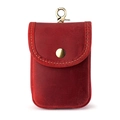 Vintage dark red crazy horse leather waist bag with metal hook and gold snap button - Red