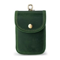 Retro dark green crazy horse leather waist bag with metal snap button and hook closure - Green