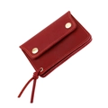 Détail du portefeuille en cuir crazy horse rouge avec boutons pressions vintage et coutures - Rouge Vin (2038)