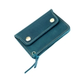 Gros plan sur le portefeuille vintage en cuir sarcelle avec coutures et boutons-pression - Bleu de Prusse (2038)