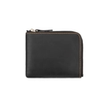 L-shaped black leather wallet with orange contrast stitching and metal zipper - Black