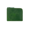 Dark green crazy horse leather wallet with yellow stitching and L-zip closure - Green