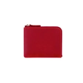 Red crazy horse leather wallet with L-shaped zipper and yellow contrast stitching - Red