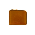 Vintage brown crazy horse leather L-shaped zipper wallet with premium stitching - Brown