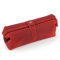 Retro red leather cosmetic bag in crazy horse finish with metal buckle closure - 7025 Red